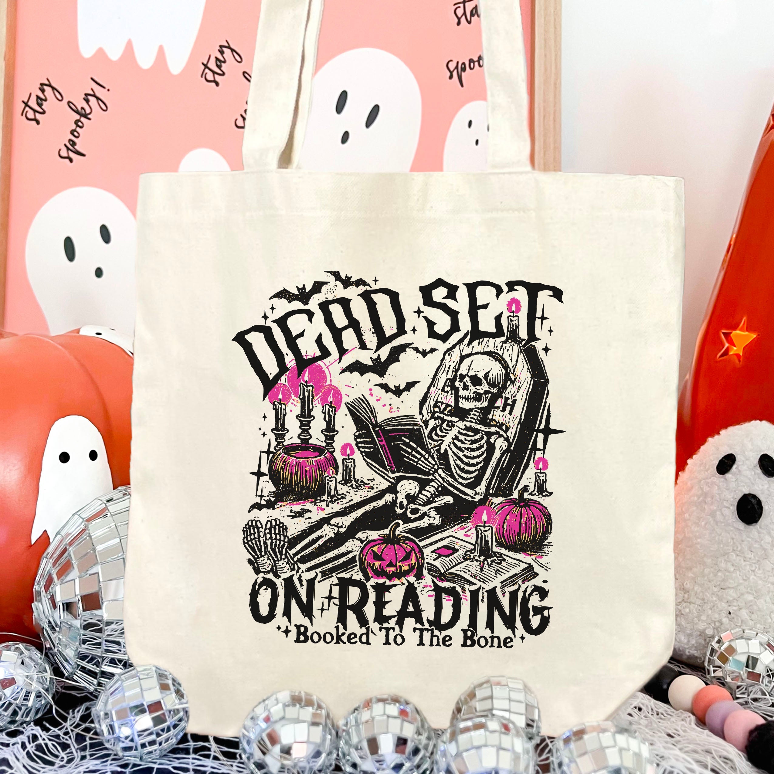 Dead Set On Reading canvas tote bag, view 3