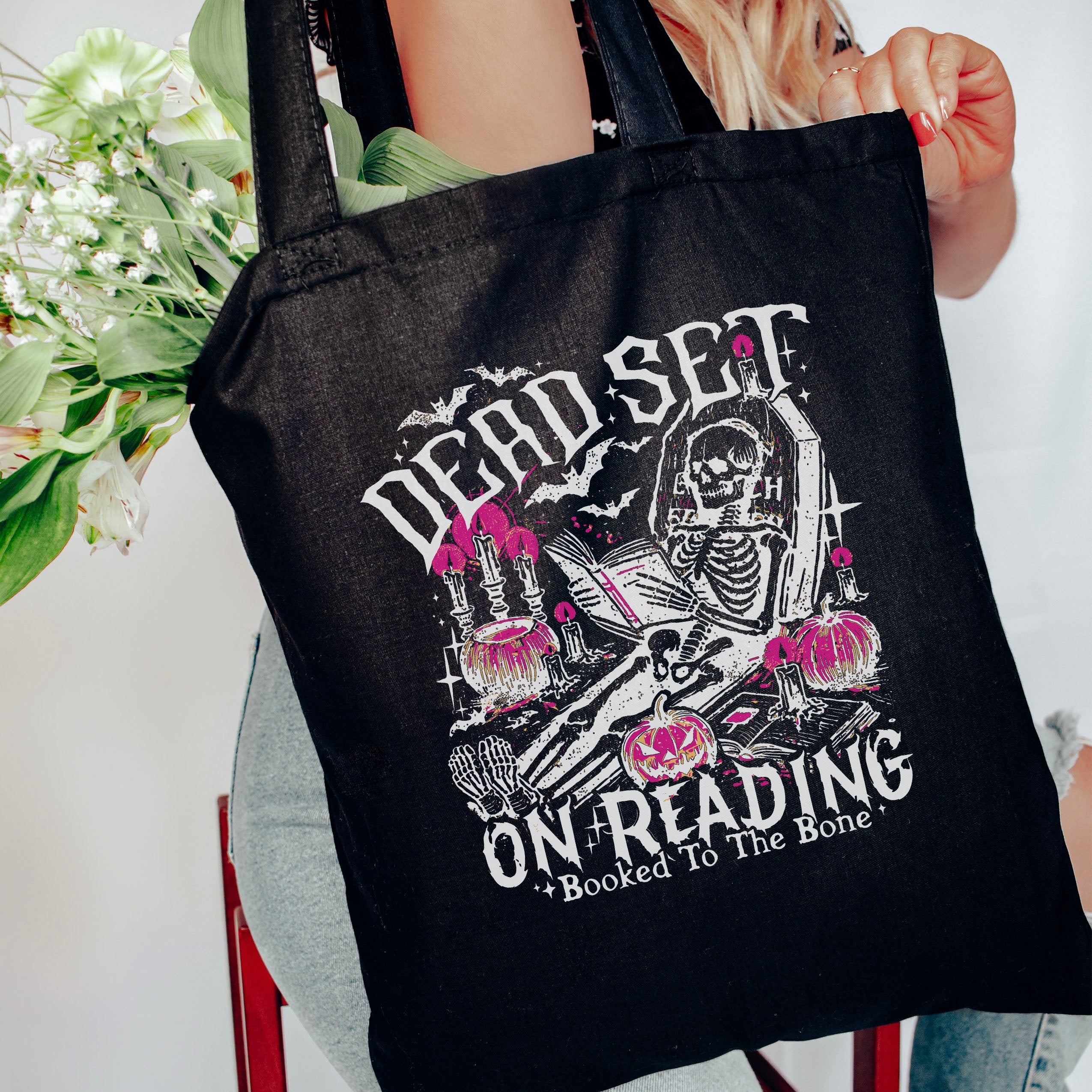 Dead Set On Reading canvas tote bag, view 4