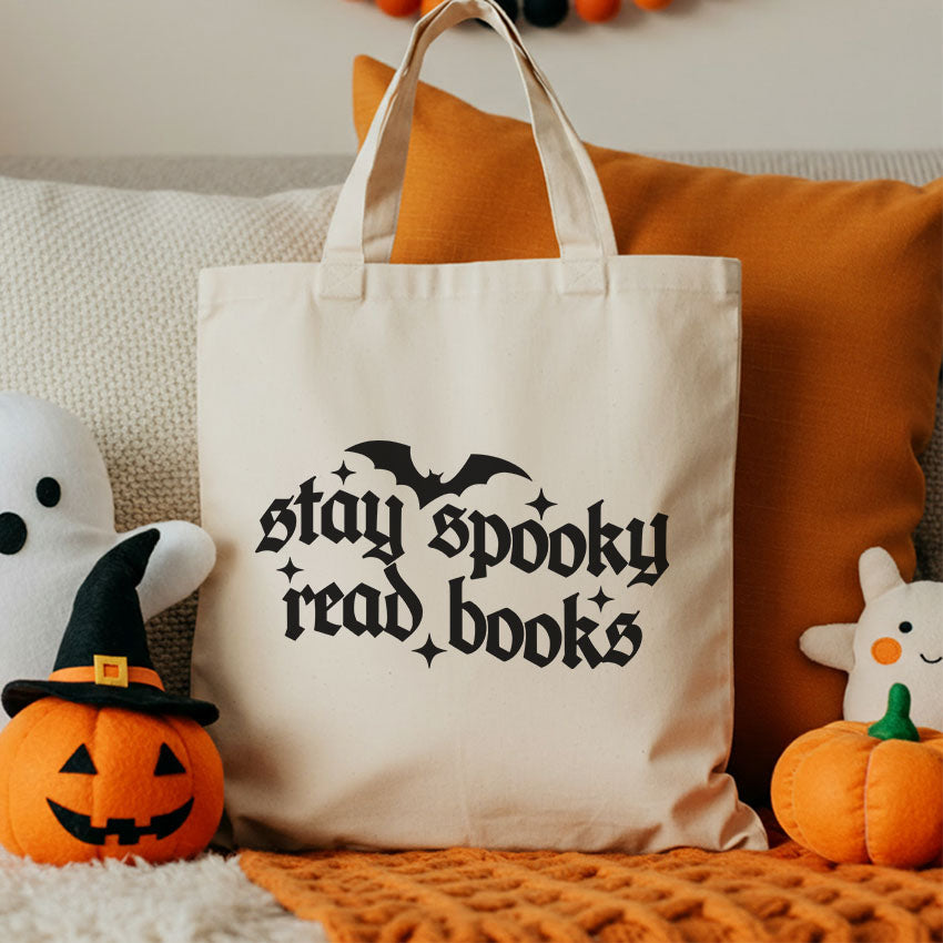 Stay Spooky Read Books canvas tote bag, view 3
