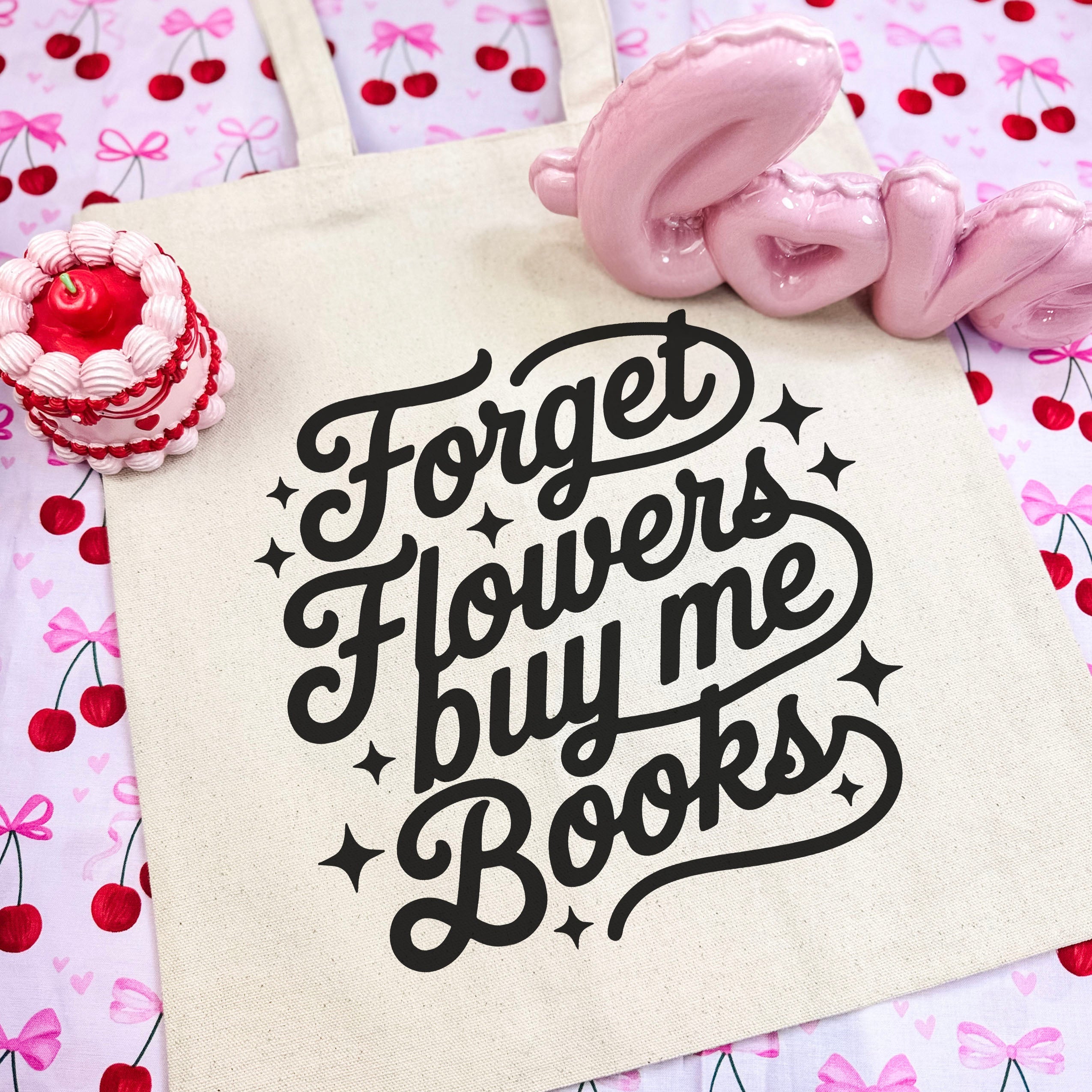Forget Flowers Buy Me Books canvas tote bag, view 3