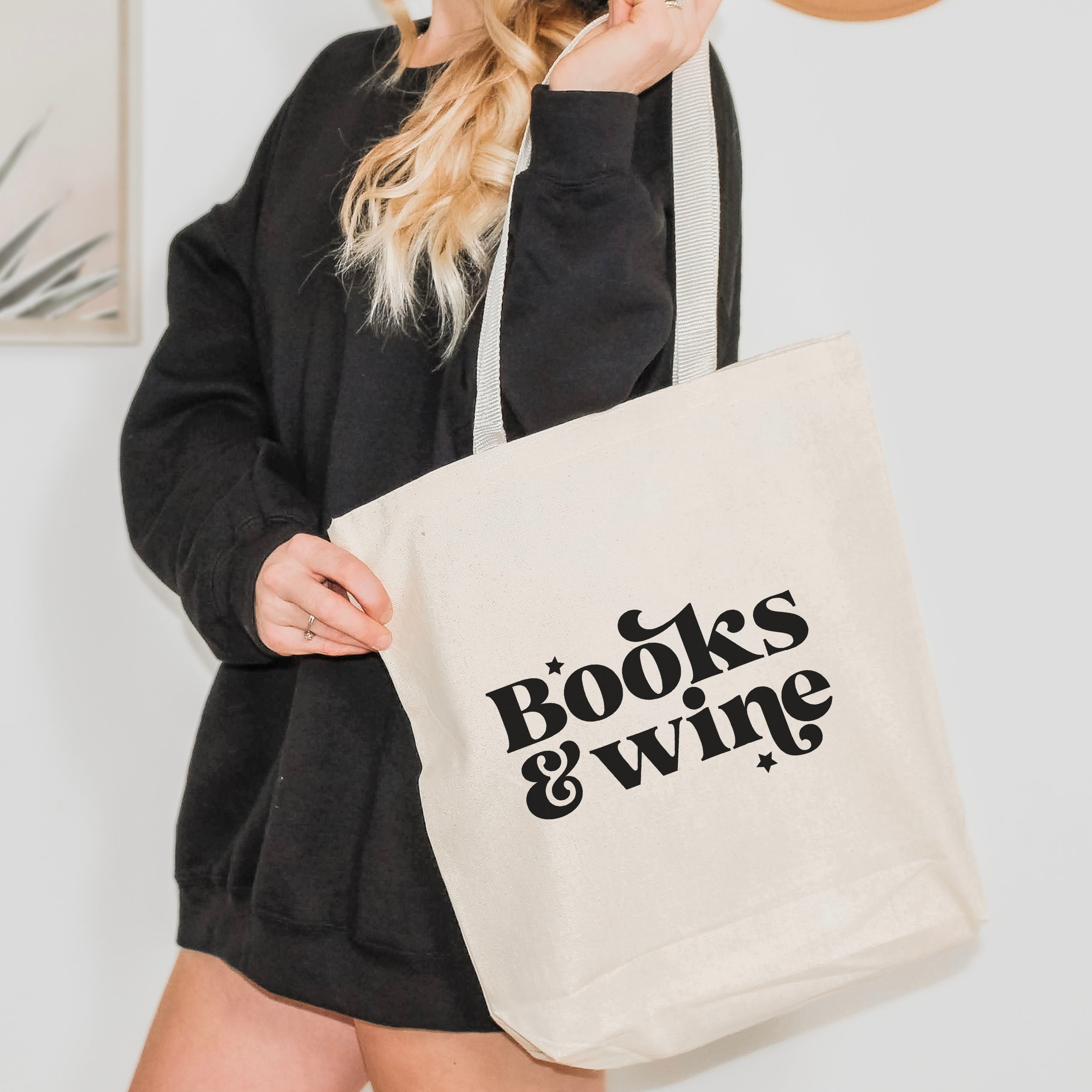 Books & Wine canvas tote bag, view 3