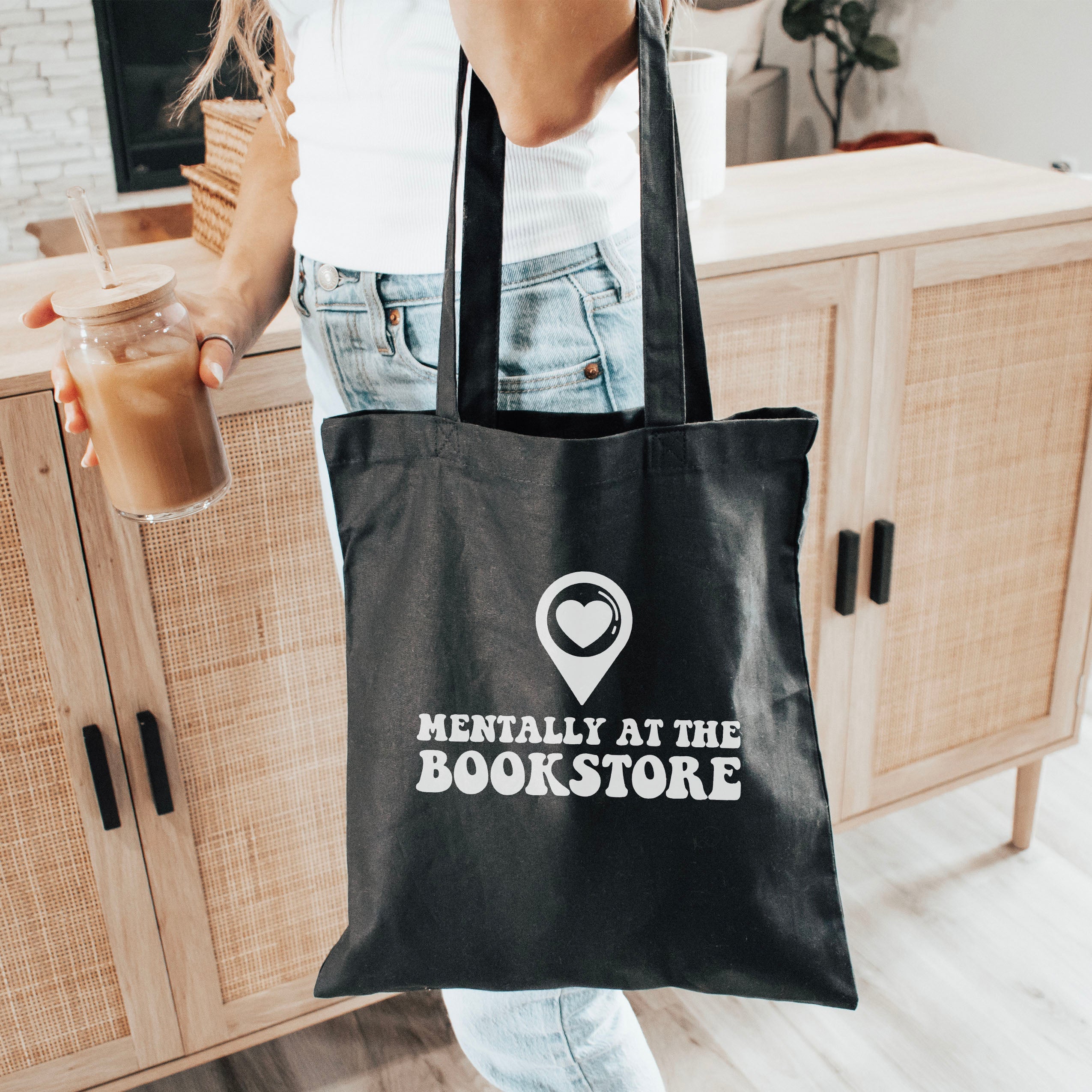 Mentally at the Bookstore canvas tote bag, view 2