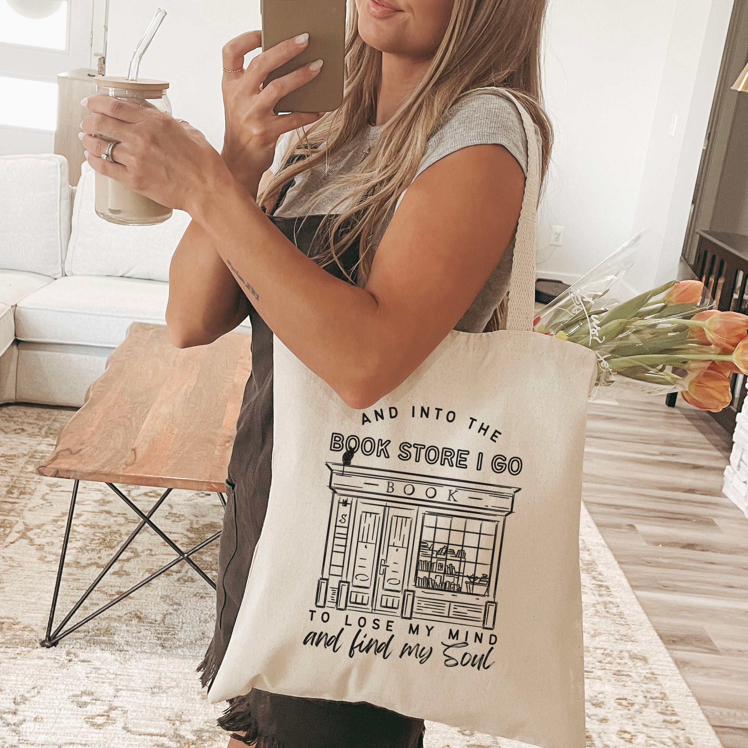 Into the Bookstore I Go canvas tote bag, view 3