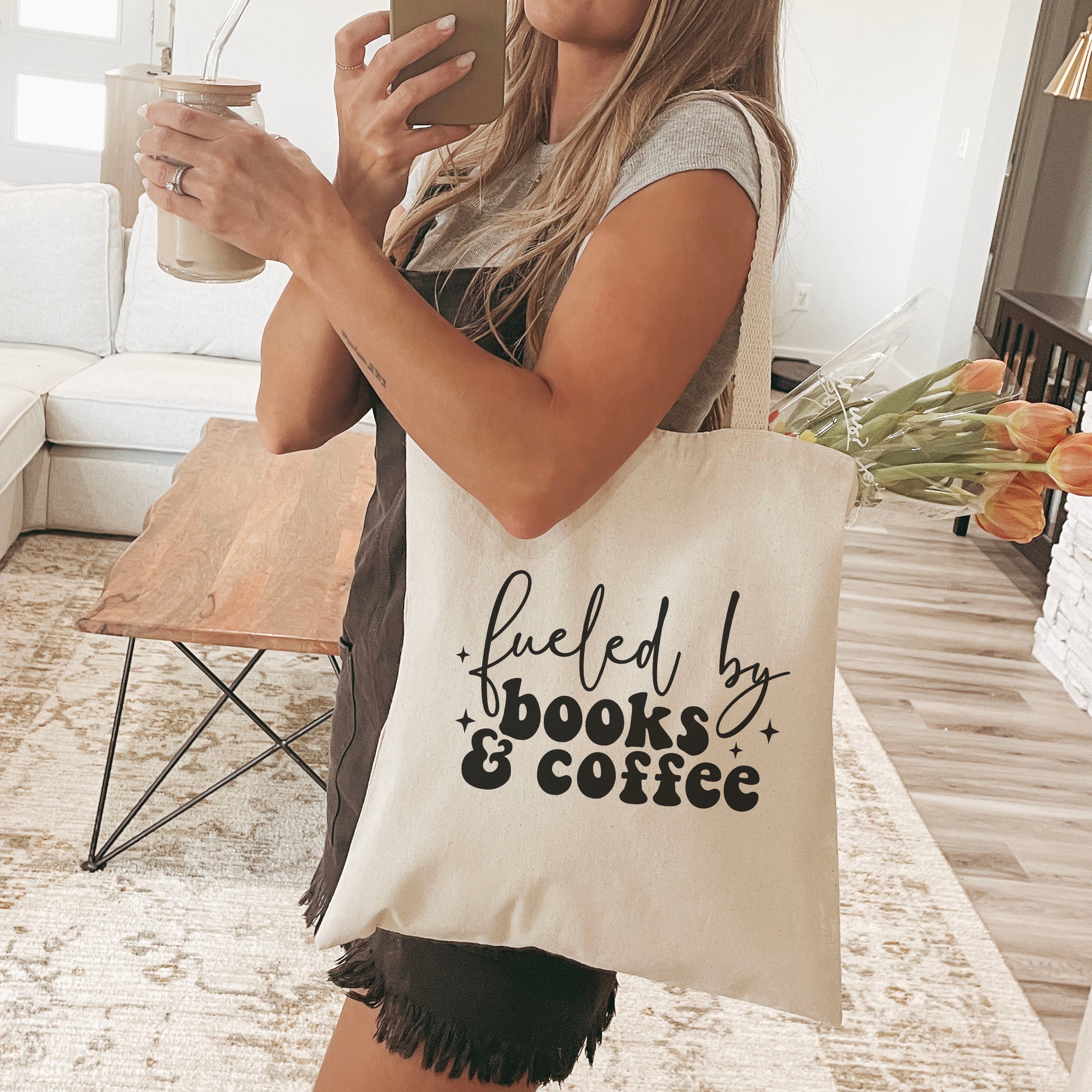 Fueled By Books & Coffee canvas tote bag, view 2