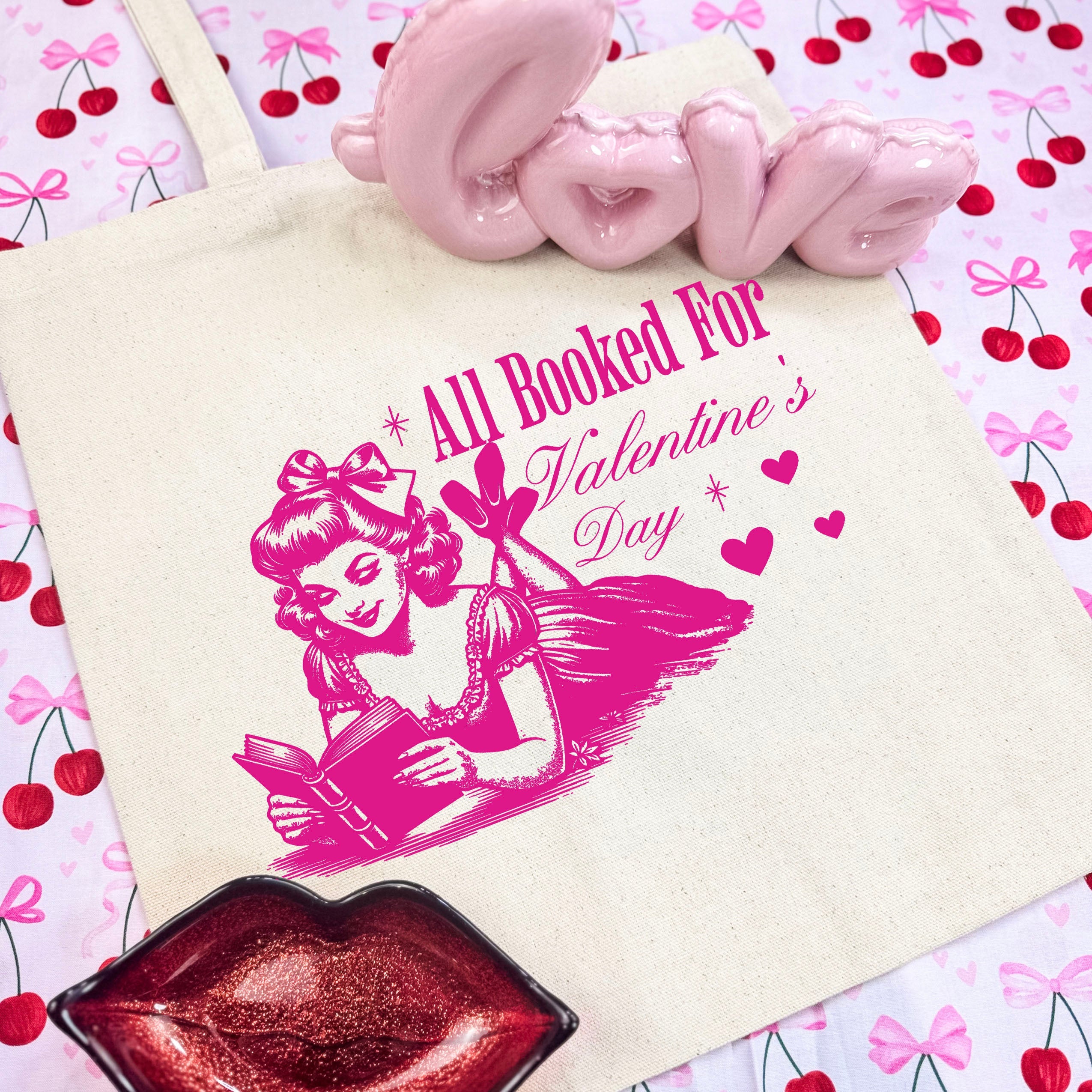 All Booked For Valentine’s Day canvas tote bag, view 3