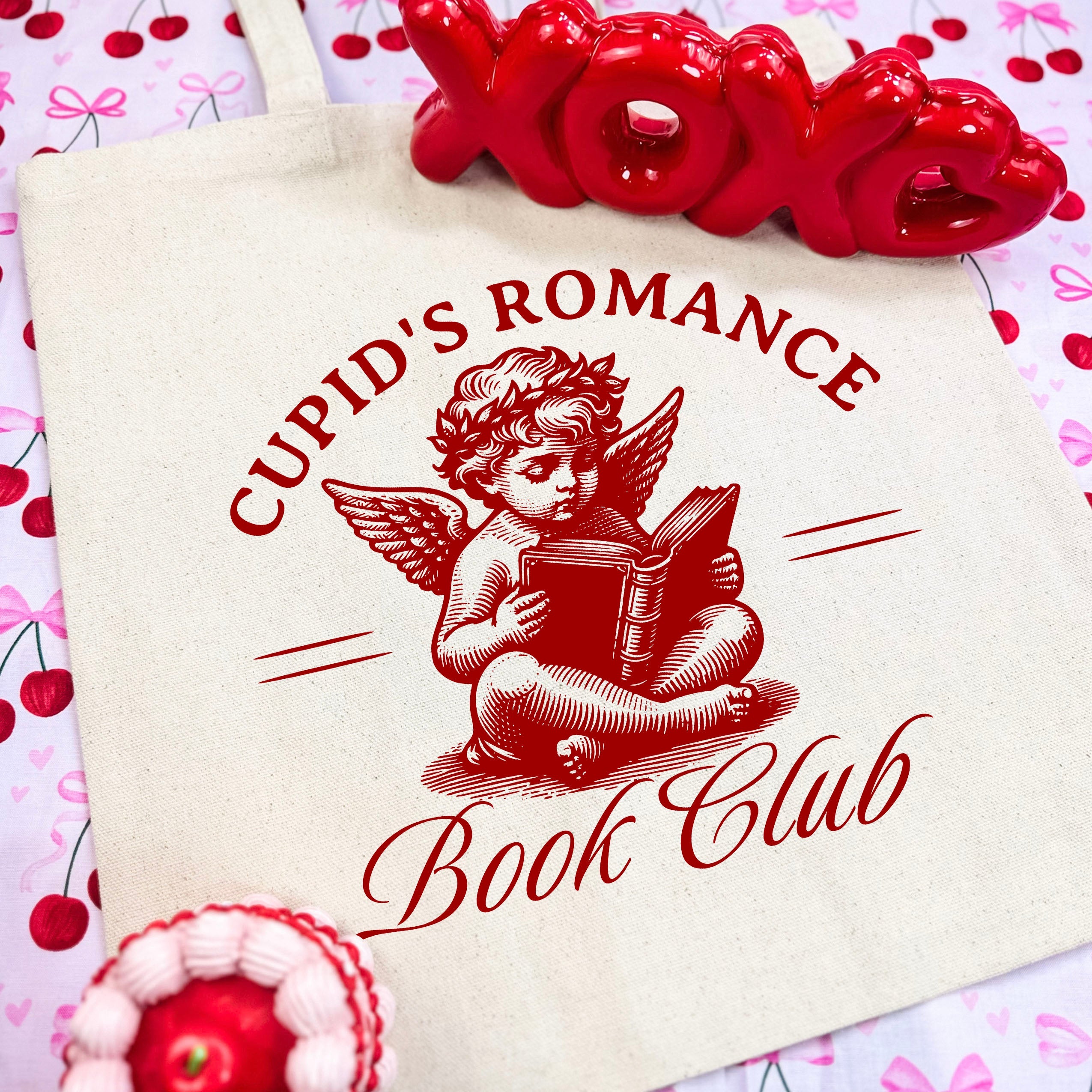 Cupid’s Romance Book Club canvas tote bag