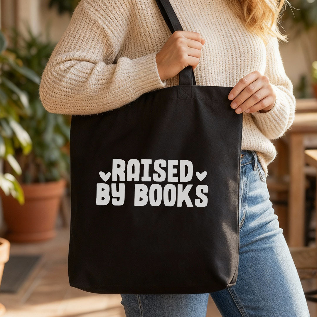 Raised By Books canvas tote bag, view 2