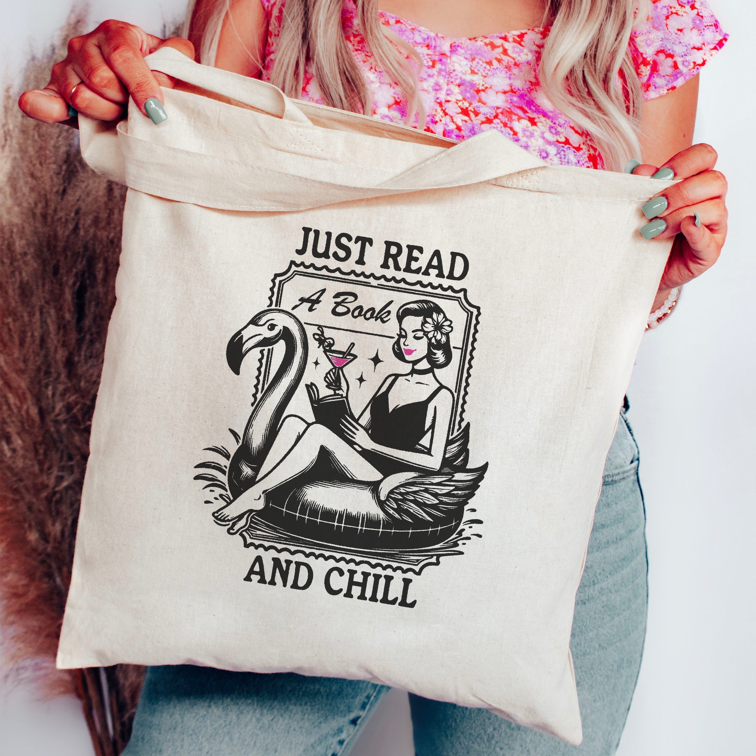 Just Read a Book and Chill canvas tote bag, view 3