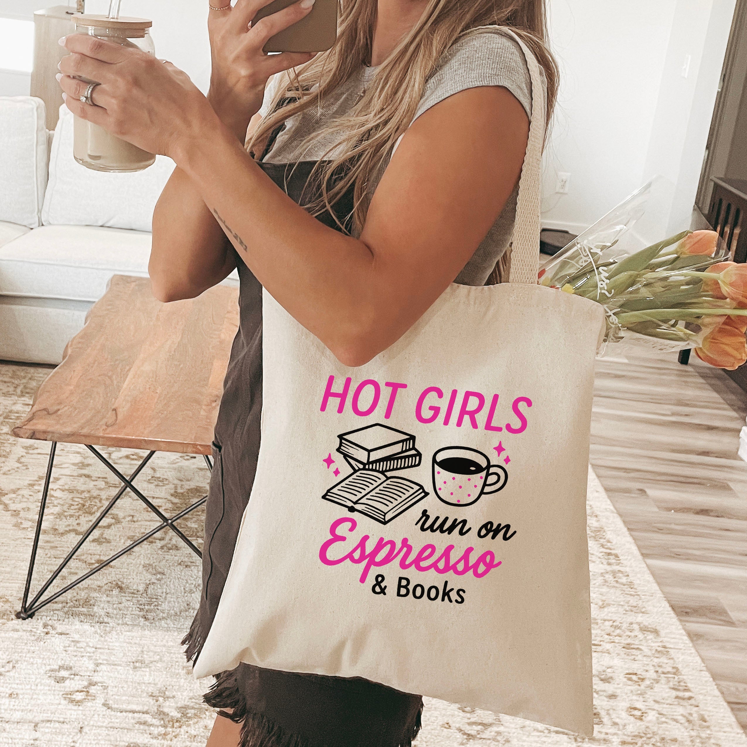 Hot Girls Run On Espresso And Books canvas tote bag