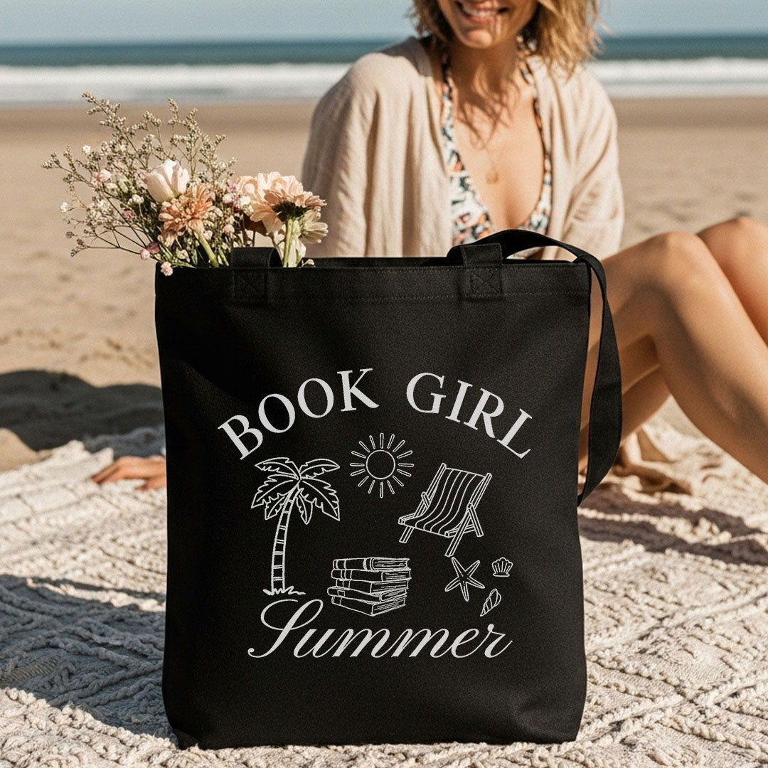 Book Girl Summer canvas tote bag, view 3