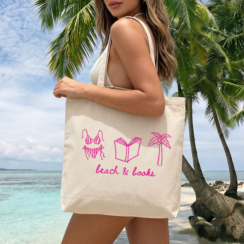 Beach & Books canvas tote bag
