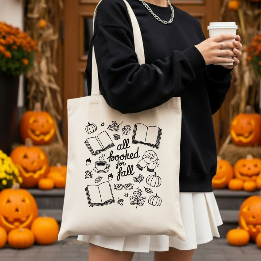 All Booked for Fall canvas tote bag, view 3