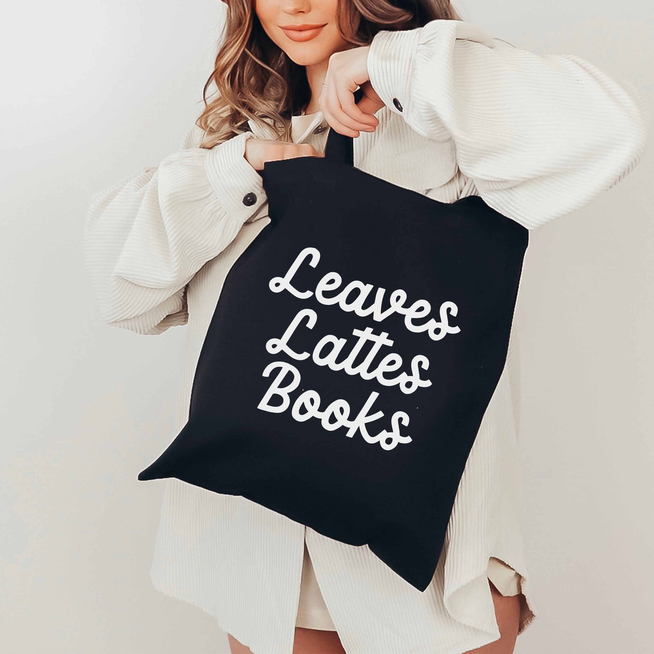 Leaves, Lattes, Books canvas tote bag