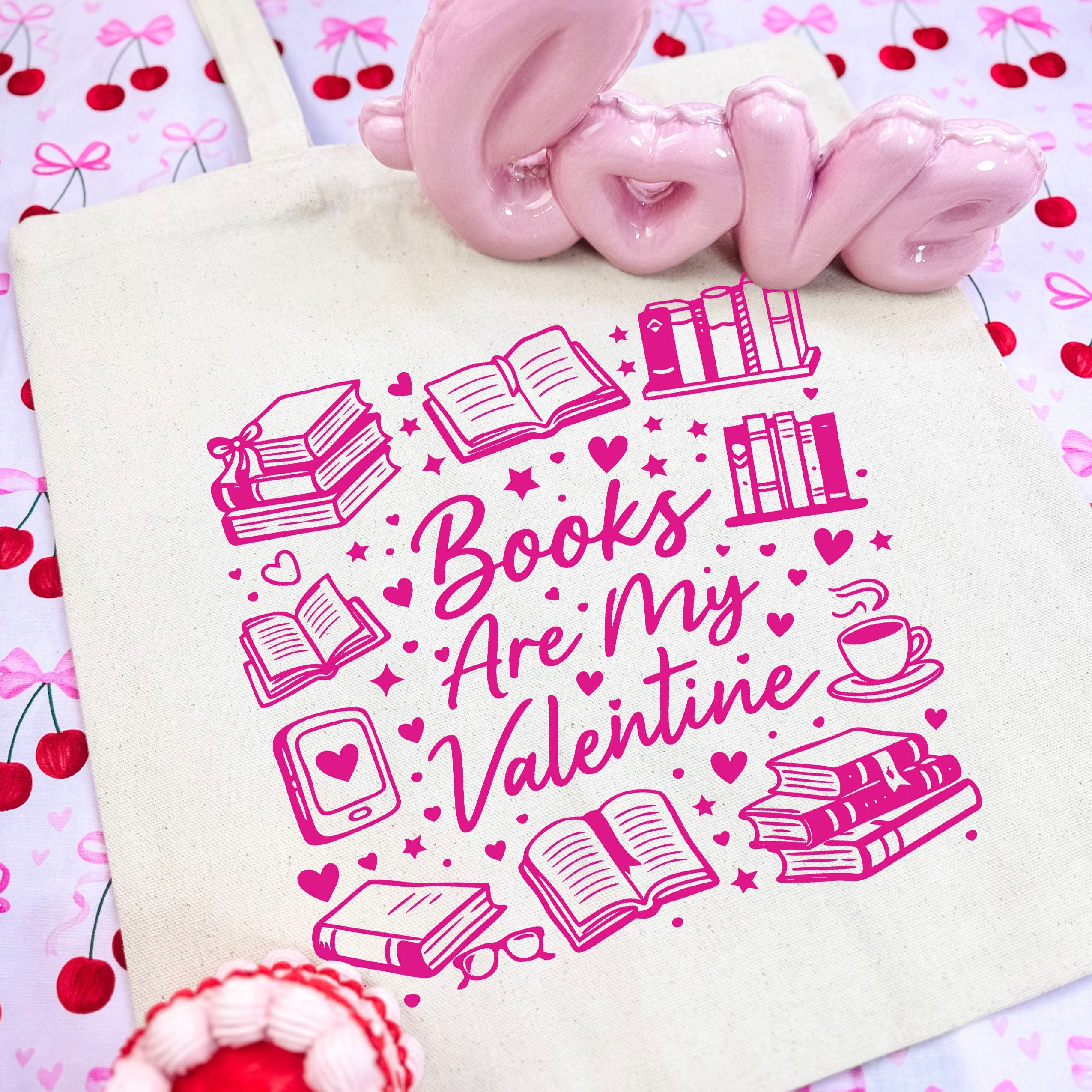 Books Are My Valentine (Graphic) canvas tote bag, view 3