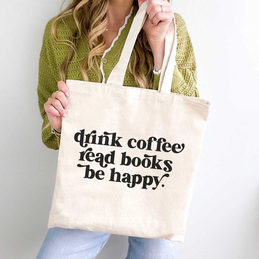 Drink Coffee Read Books Be Happy canvas tote bag, view 2
