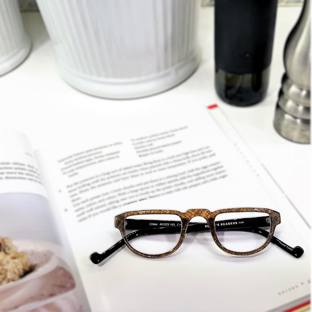 Chloe Half Frame Grid Pattern Reading Glasses, view 5