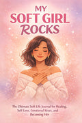 Thrive Collective Publishing My Soft Girl Rocks journal cover art: illustration of a woman with eyes closed, hands on chest, in a soft pink and white aesthetic.