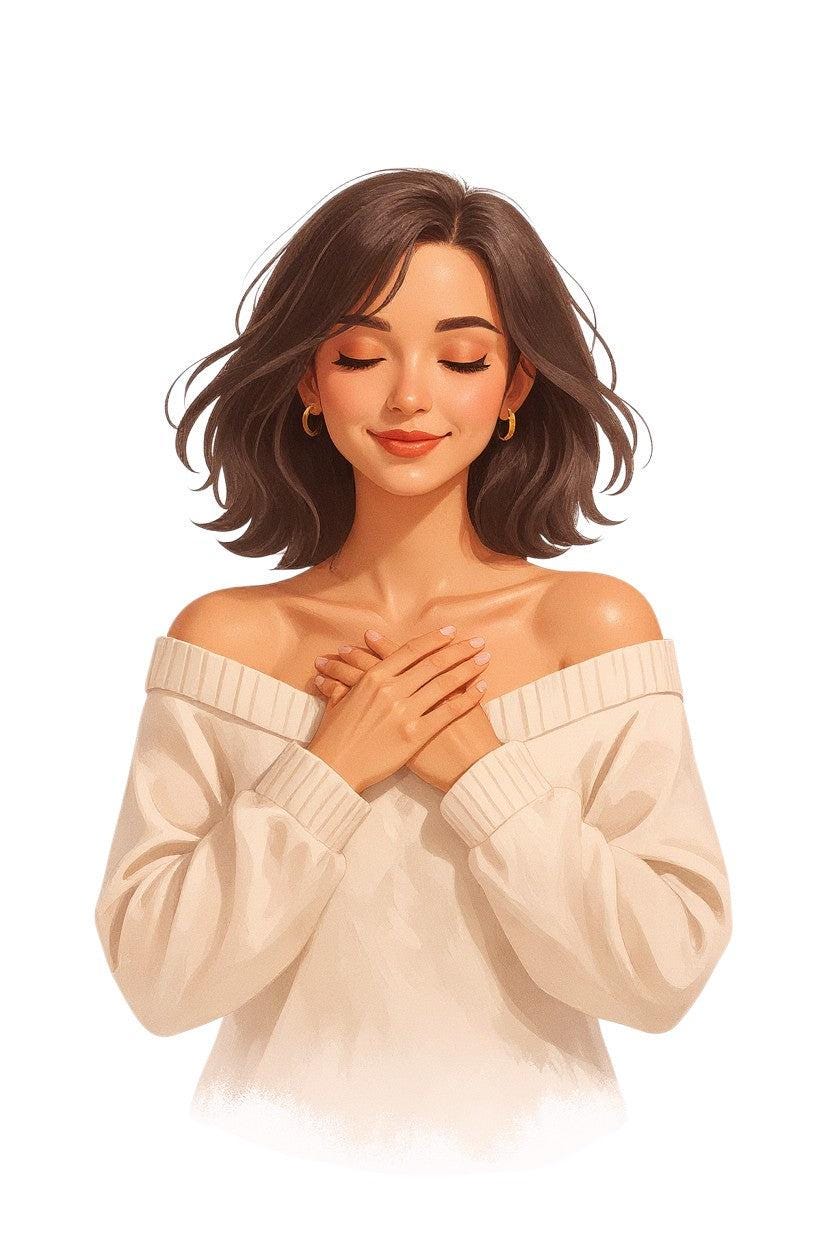 My Soft Girl Rocks guided journal cover art featuring a woman with closed eyes and hands on her chest, with soft pink and sparkling background. Thrive Collective Publishing.