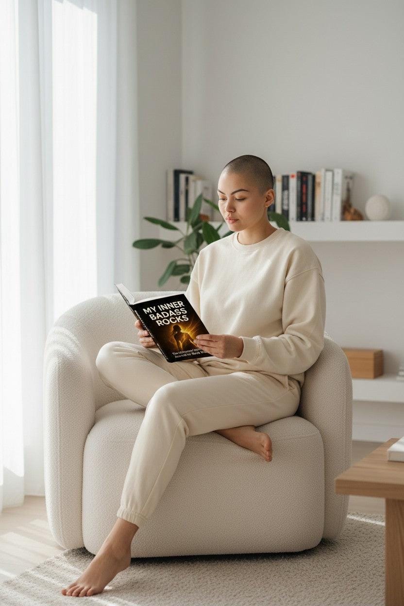 Thrive Collective Publishing My Inner Badass Rocks guided journal for women reclaiming their strength and voice. Features a silhouette of a woman glowing with golden energy.