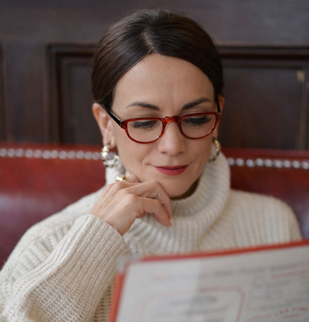 Chloe Half Frame Grid Pattern Reading Glasses, view 2