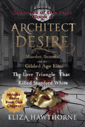 Thrive Collective Publishing's "Architect of Desire" book cover: A Gilded Age murder mystery featuring a cracked floor, a bloody mask, and dramatic typography.