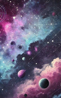 Thrive Collective Publishing Just Write journal cover with a vibrant purple, pink, and teal nebula, stars, and planets.