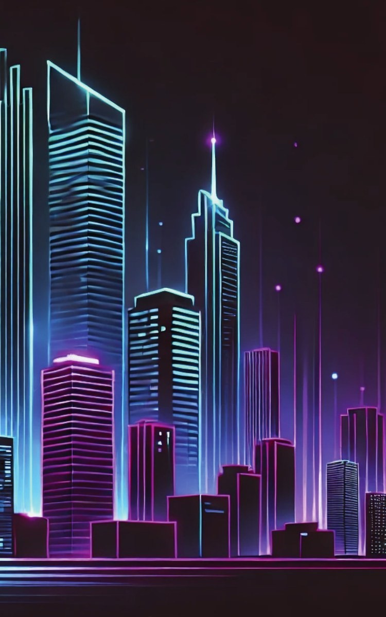 Thrive Collective Publishing Just Write Cityscape Views journal cover with neon blue and pink skyscrapers against a dark background.