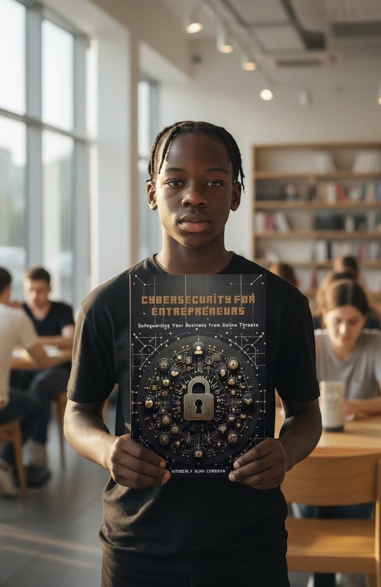 Thrive Collective Publishing's Cybersecurity for Entrepreneurs book cover, featuring a padlock and digital network design.