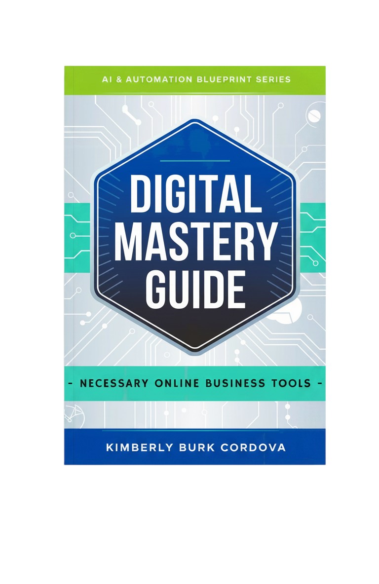 Digital Mastery Guide: Necessary Online Business Tools book cover by Thrive Collective Publishing. Features a blue hexagonal design with white text.