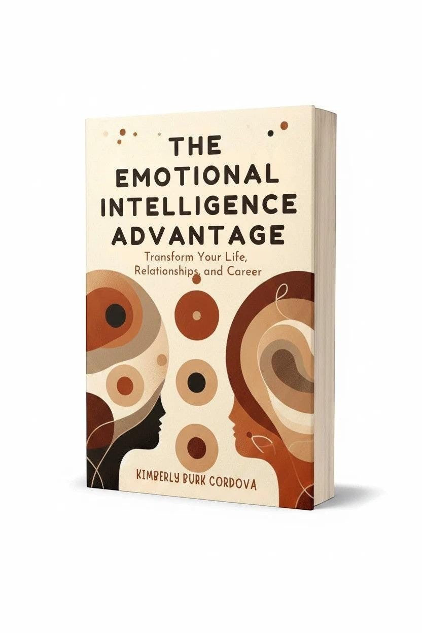 The Emotional Intelligence Advantage book cover by Thrive Collective Publishing, featuring abstract profiles and circles in brown and tan tones.