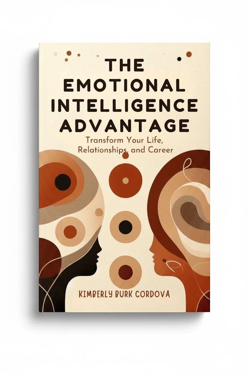 The Emotional Intelligence Advantage book cover by Kimberly Burk Cordova, featuring abstract profiles and circles in warm tones.