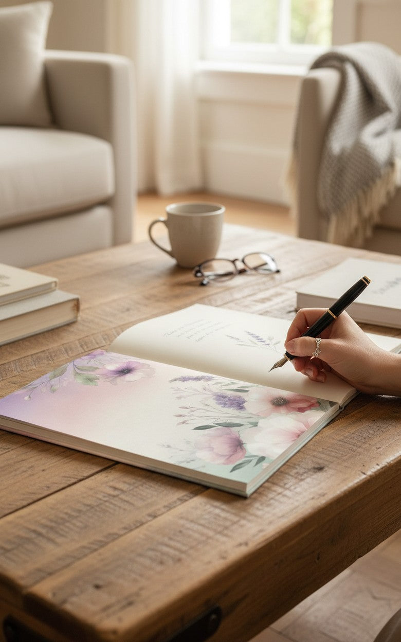 Thrive Collective Publishing Just Write journal with romantic floral cover in pink, purple, and green watercolor.