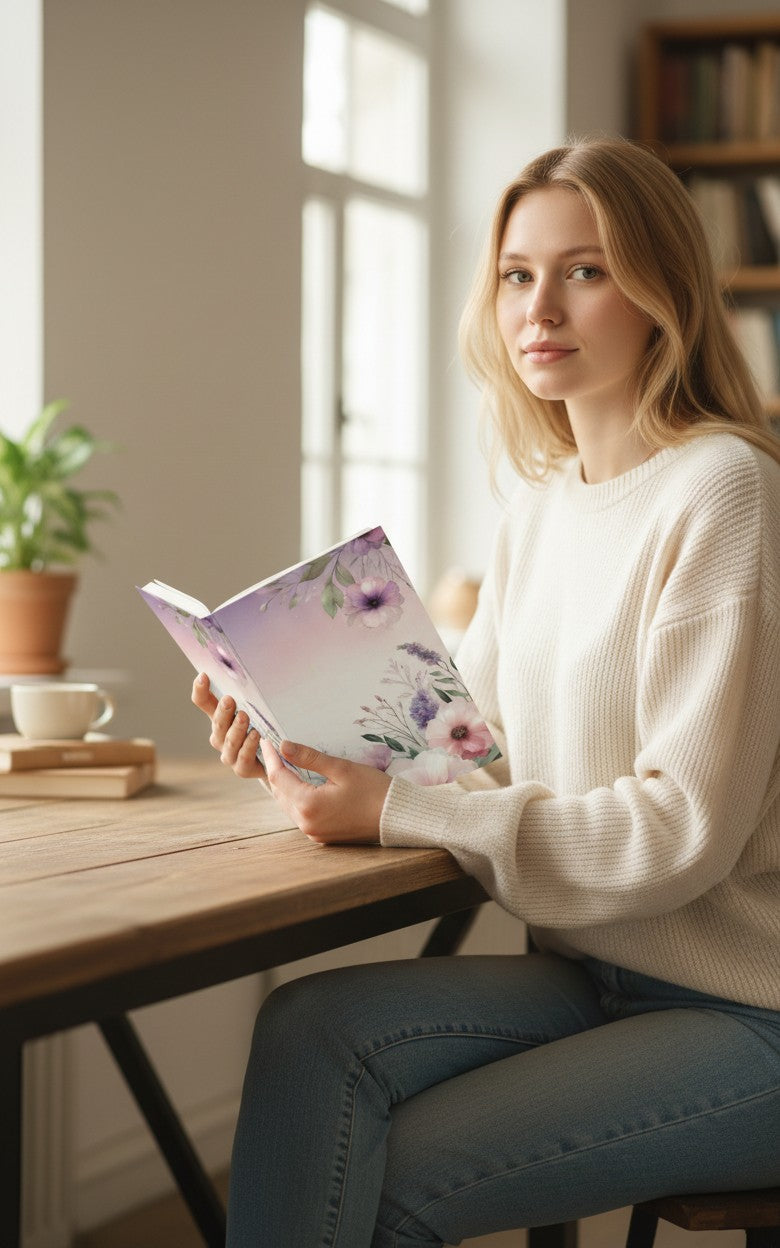 Thrive Collective Publishing Just Write Floral Dreams journal cover with pink and purple watercolor flowers and green leaves.