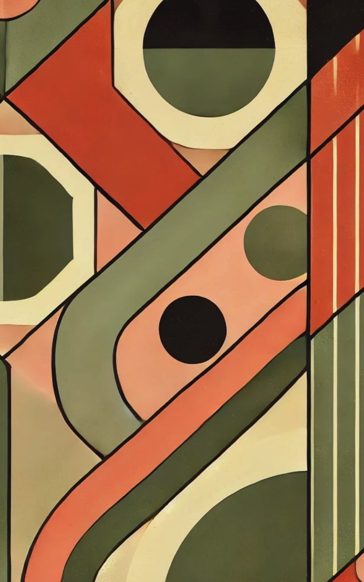 Thrive Collective Publishing Just Write journal with geometric pattern cover in coral, olive green, and cream.