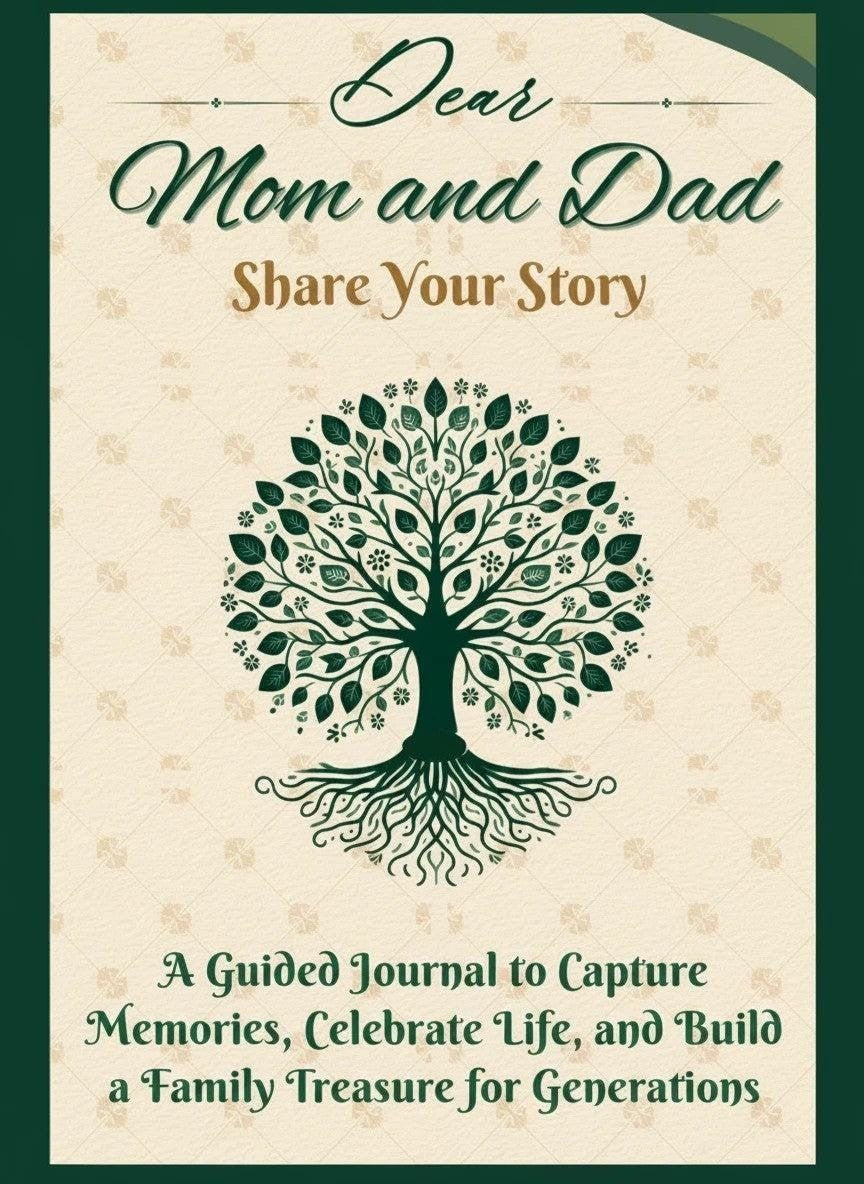 Thrive Collective Publishing Dear Mom and Dad Share Your Story guided journal with a tree of life design.