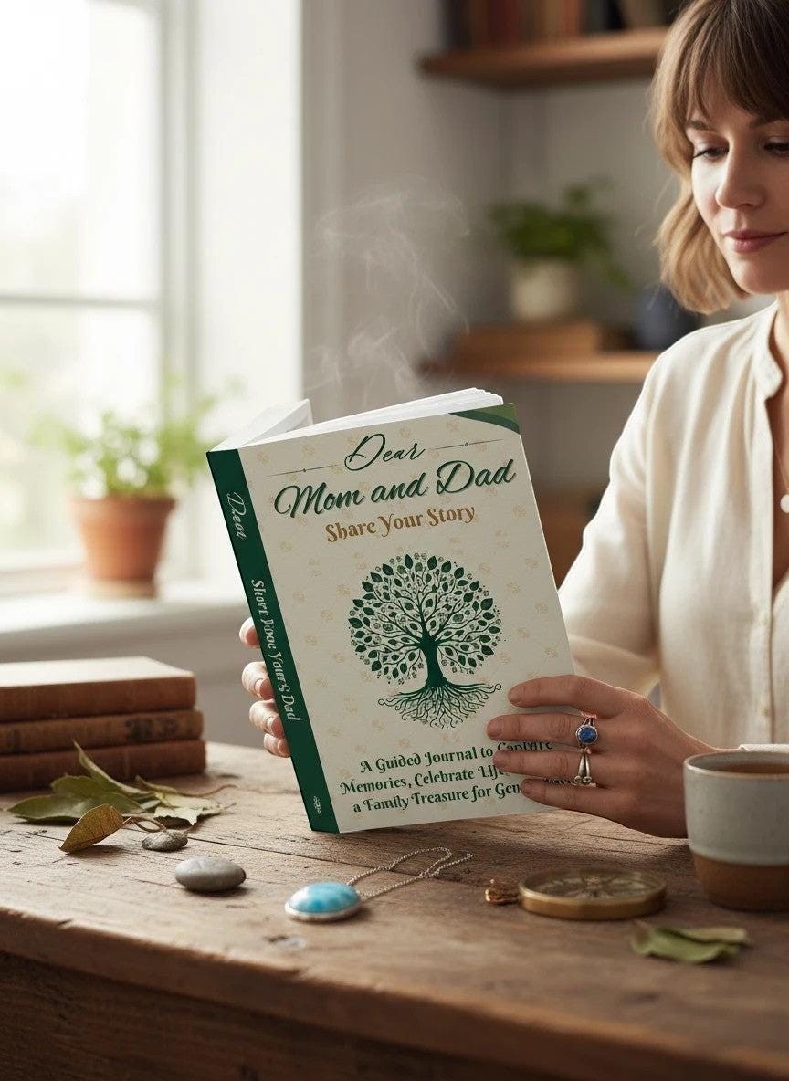 Thrive Collective Publishing Dear Mom and Dad Share Your Story guided journal with a tree of life design.