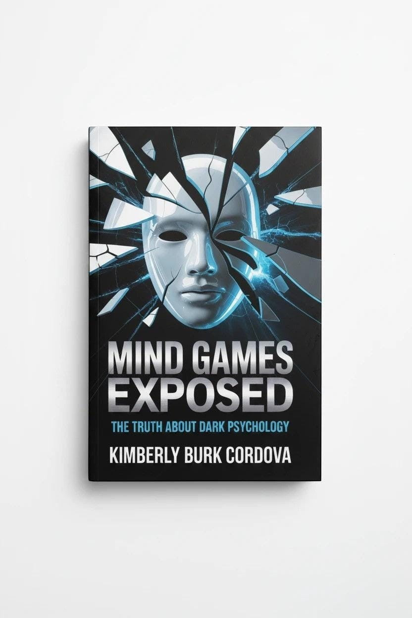 Thrive Collective Publishing's Mind Games Exposed book cover, featuring a shattered white mask with blue light effects.