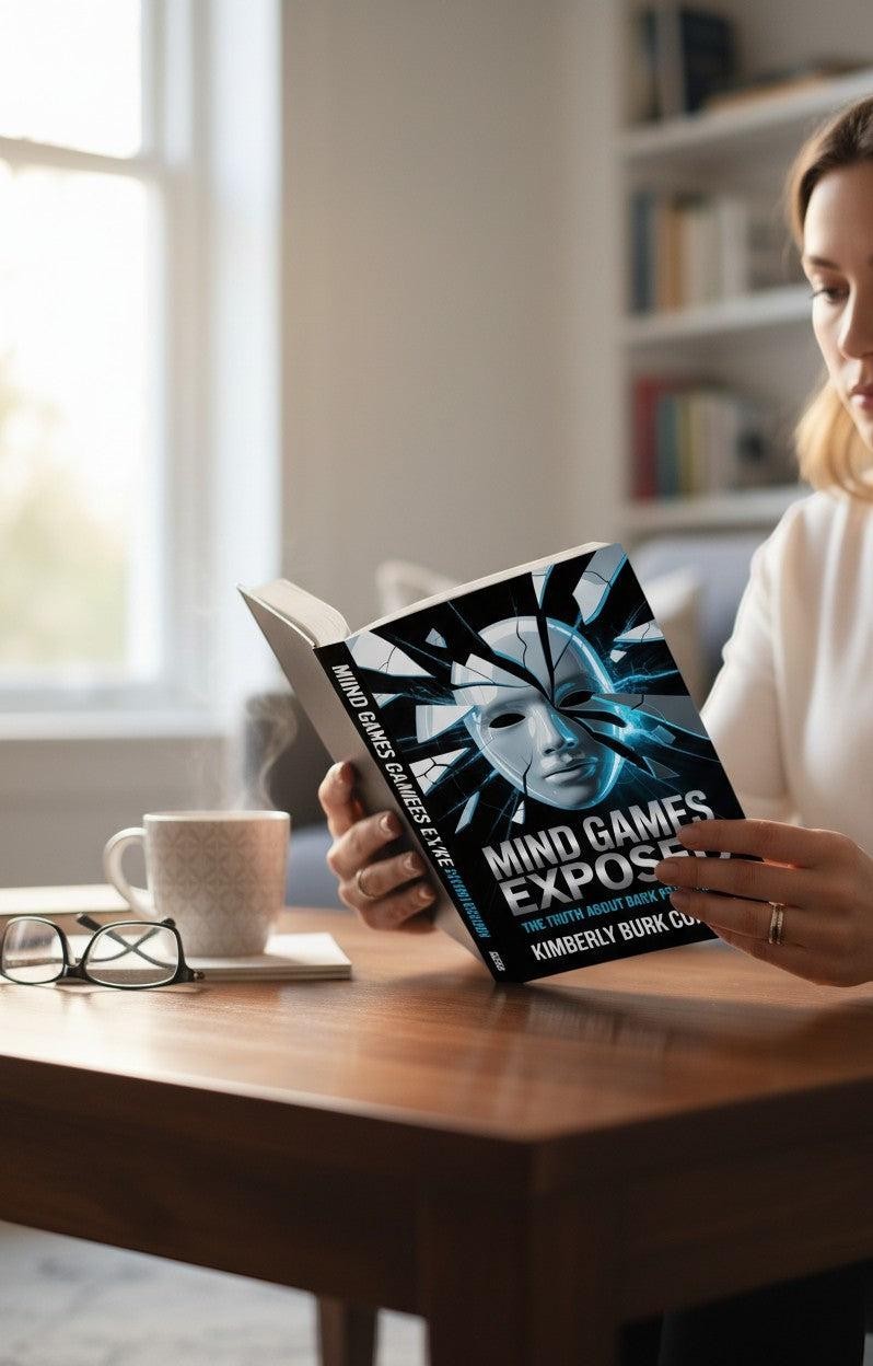 Thrive Collective Publishing's Mind Games Exposed book cover featuring a shattered mask and dark psychology themes.