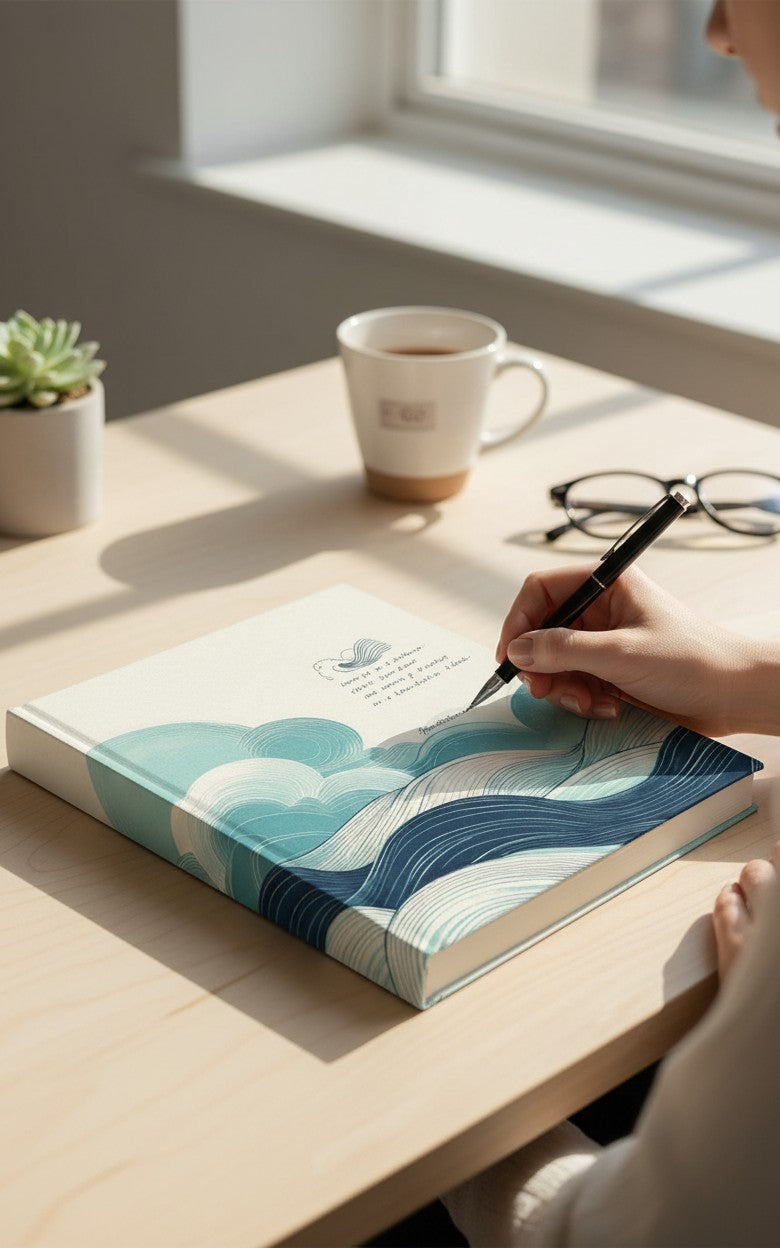 Thrive Collective Publishing Just Write Ocean Waves Edition journal cover with abstract blue and white waves.