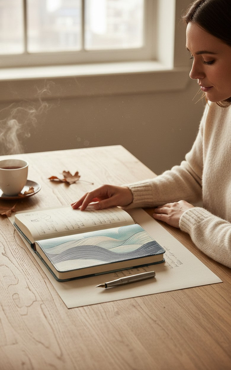 Thrive Collective Publishing Just Write Ocean Waves journal cover with abstract blue and white waves.