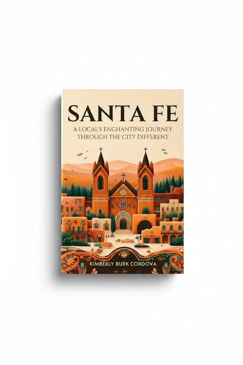 Santa Fe: A Local's Enchanting Journey Through the City Different travel guide by Thrive Collective Publishing. Features a colorful illustration of a Spanish colonial church and adobe buildings.