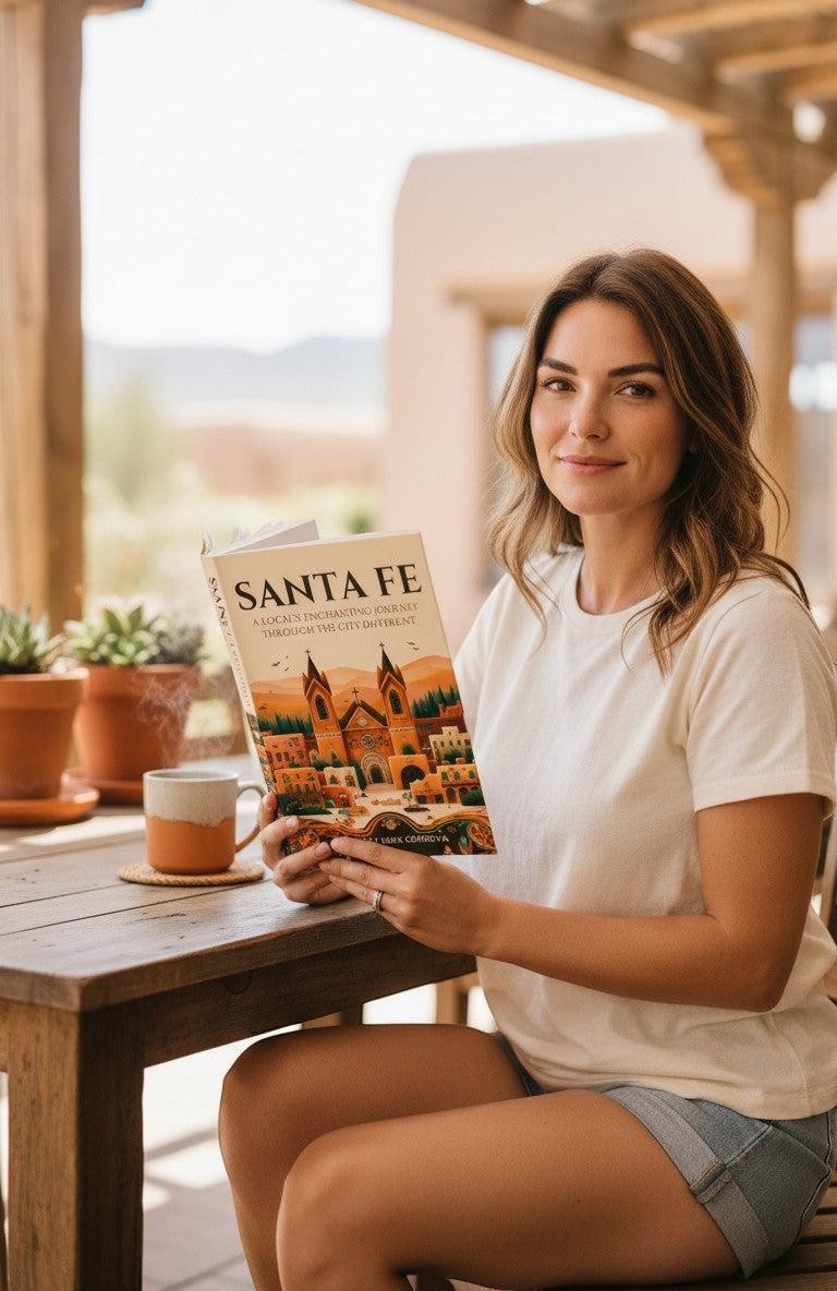 Thrive Collective Publishing's Santa Fe: A Local's Enchanting Journey book cover, featuring a colorful illustration of the city.