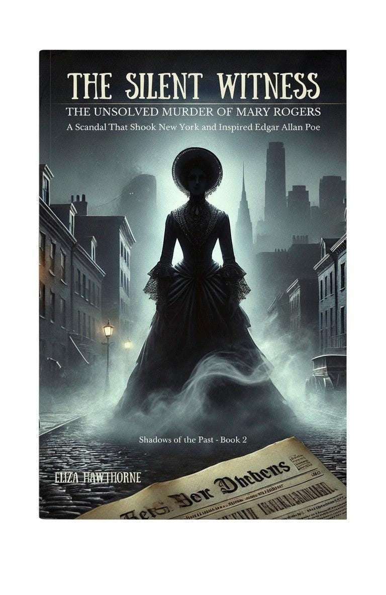 Thrive Collective Publishing's The Silent Witness book cover: a Victorian woman in a dark dress stands on a foggy street with a newspaper in the foreground.