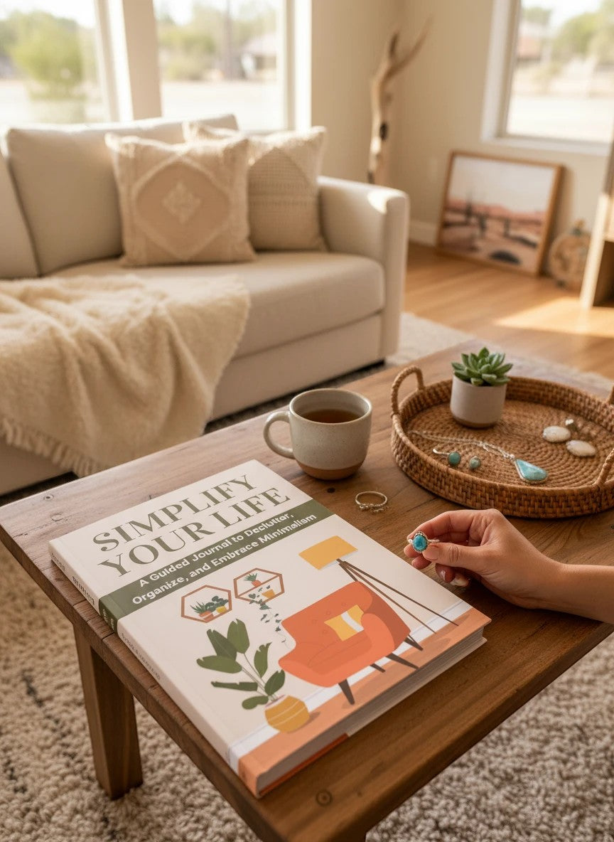 Thrive Collective Publishing Simplify Your Life guided journal for decluttering, organizing, and embracing minimalism. Lay-flat hardcover.