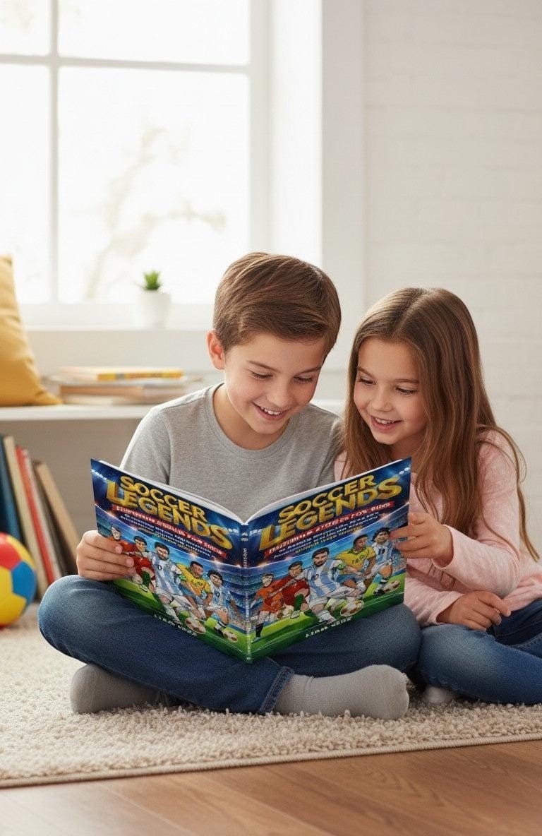 Thrive Collective Publishing Soccer Legends for Kids book featuring diverse players, stories for ages 7-12.