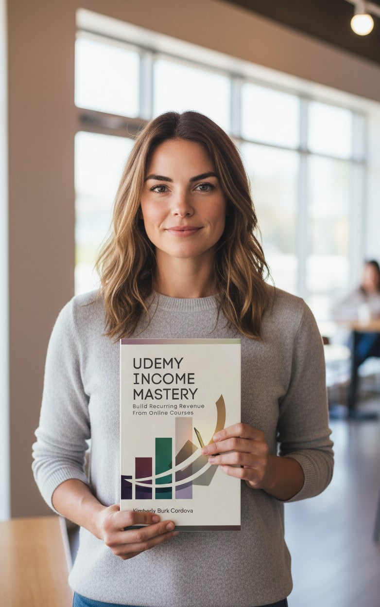 Udemy Income Mastery book cover by Thrive Collective Publishing, showing a laptop and bar graph symbolizing revenue growth.