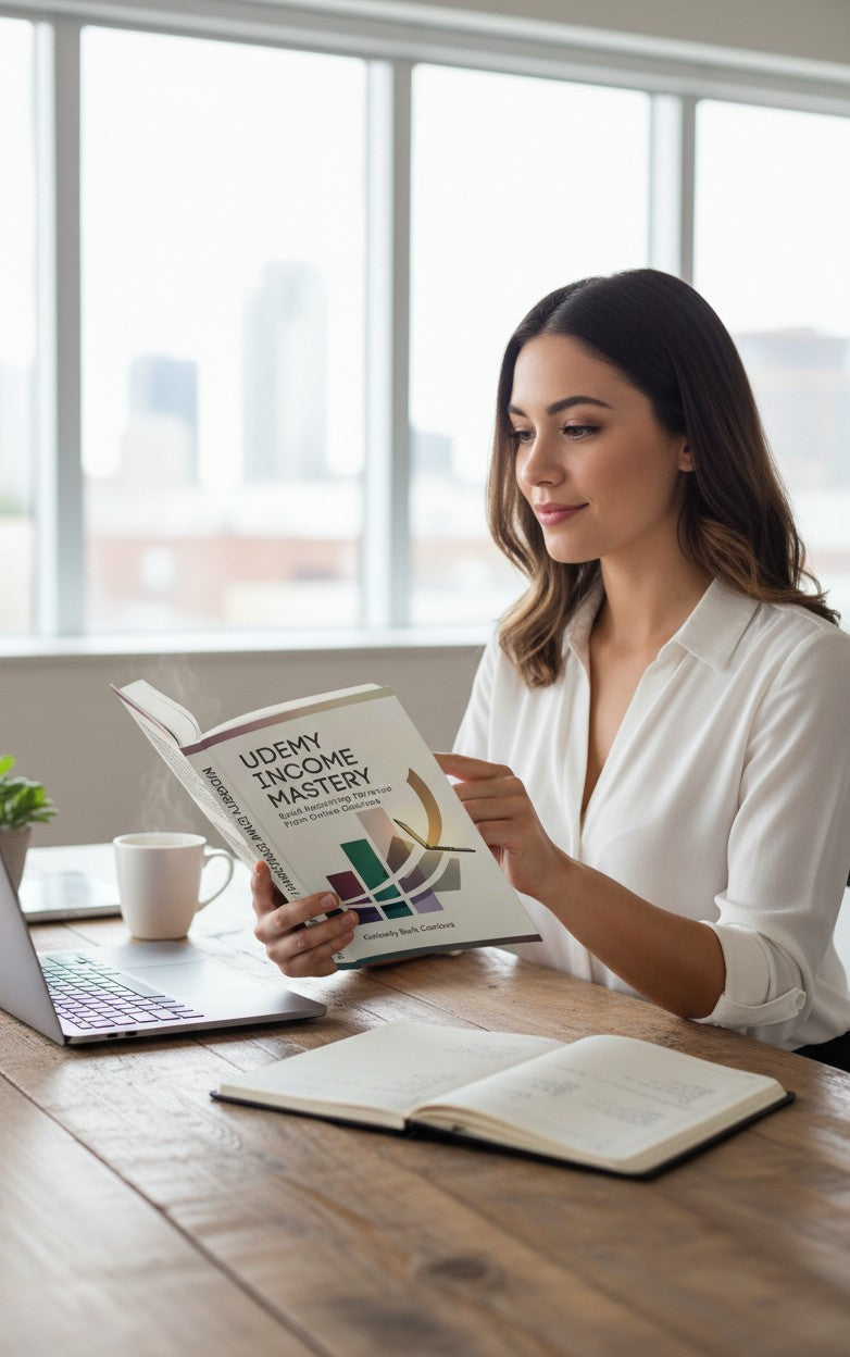Udemy Income Mastery book cover by Thrive Collective Publishing, showing a laptop and bar graph indicating growth.