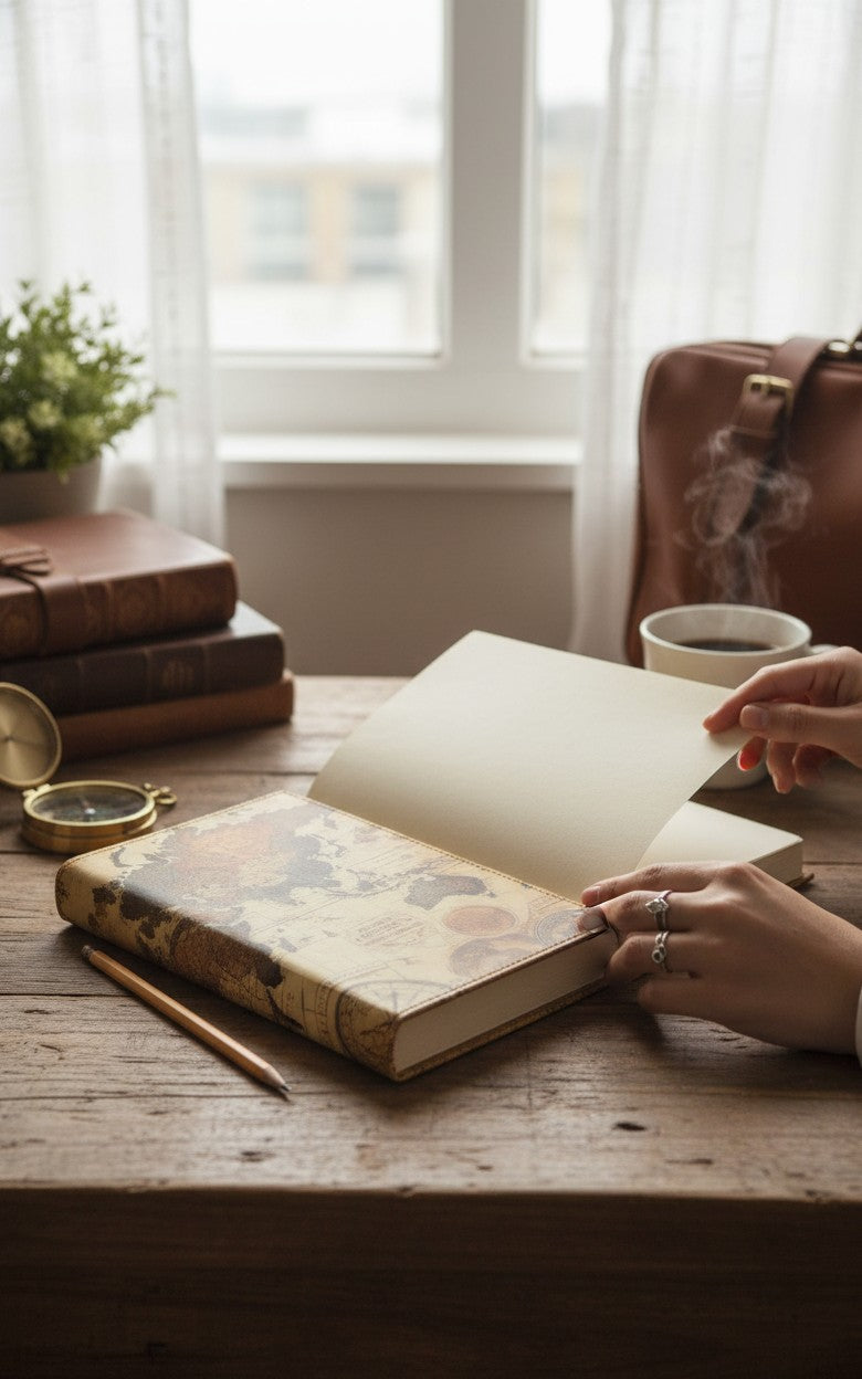 Thrive Collective Publishing Vintage Maps journal cover featuring an antique world map design in brown and beige tones.