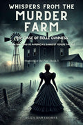 Thrive Collective Publishing's "Whispers from the Murder Farm: The Case of Belle Gunness" book cover. A woman in a dark Victorian dress stands on a foggy farm path.