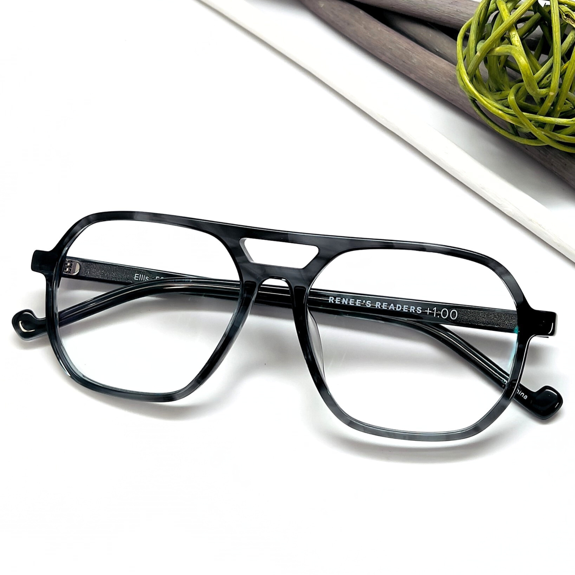 Ellis Aviator Photochromic Reading Glasses in Cedar and Charcoal, view 2